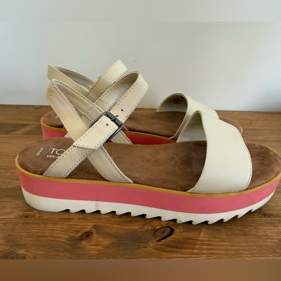 Toms Brynn Leather Platform Sandal - sz 8.5 - beige ivory - Picture 3 of 8